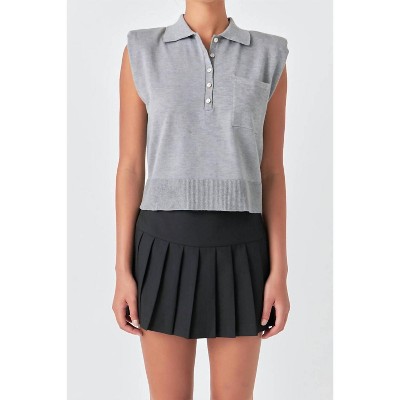 Women's Soft Sleeveless Knit Polo Top - Grey Lab