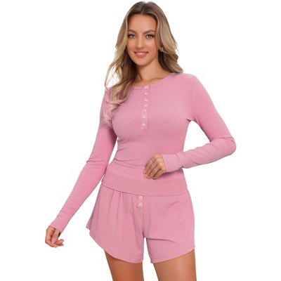 Jess by Meiko Women's Casual Cozy Henley Top and Short Set