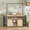 Coolmee 42 Inch Mobile Kitchen Island with Storage - Multi-Functional Rolling Cart with 2 Sliding Barn Doors, 4 Open Shelves & 9 Hooks - 4 of 4