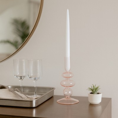 Glass Taper Candle Holder - Modern Decorative Candlestick for Home, Office, Bedroom & Living Room - Elegant Tall Contemporary Accent Decor