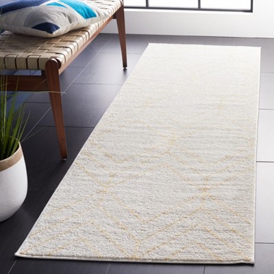Ivory and Gold Geometric Runner Rug, 2'6" x 8'