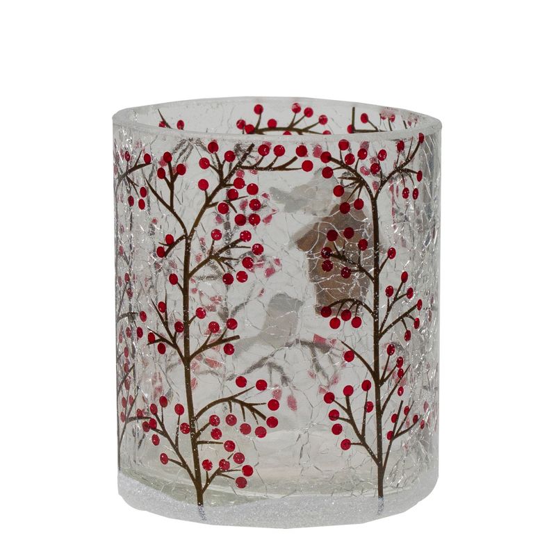 Northlight 3" Hand Painted Sparrows and Berries Flameless Glass Christmas Candle Holder, 5 of 6