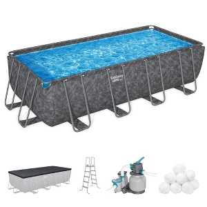 Bestway APX 365 18' x 9' x 52" Rectangular Above Ground Swimming Pool Outdoor Backyard Framed Pool Set with Sand Filter Pump, Ladder, and Cover, Gray - 1 of 4