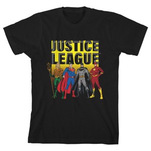 Standing Superheroes Justice League Black T-Shirt Toddler Boy to Youth Boy - 1 of 2