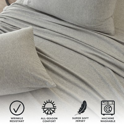 Ultra-Soft Light Grey Cotton Blend Jersey Knit Twin Sheet Set