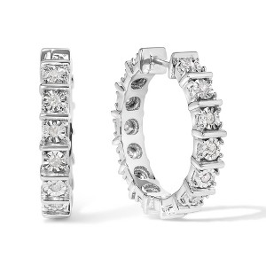 Haus of Brilliance Silver 1/2 Cttw Diamond Bar and Plate Eternity Hoop Earrings - 1 of 4
