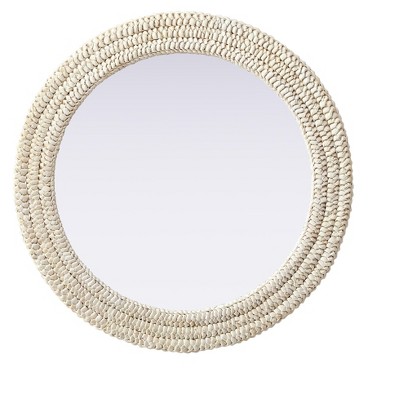Elegant Lighting Round Cornhusk Mirror 30x30 in Linen White