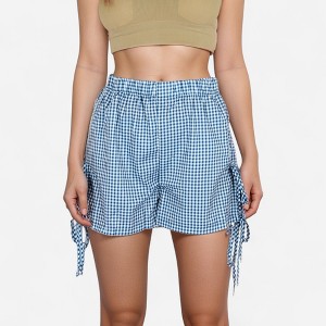 Anna-Kaci Lounge Women's Gingham Lounge Shorts with Elastic Waistband Adjustable Side Tie Details and Relaxed Casual Fit - 1 of 4