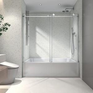 NicBex Shower Door 63"H Frameless 1 Fixed and 1 Shifted Shower Doors 304 Stainless Steel Large Pulleys with Adjustable Soft Closing Function, Chrome - 1 of 4