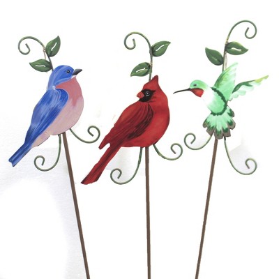 Home & Garden 24.5" Bluebird Cardinal Hummingbird Stakes Round Top Collection  -  Decorative Garden Stakes