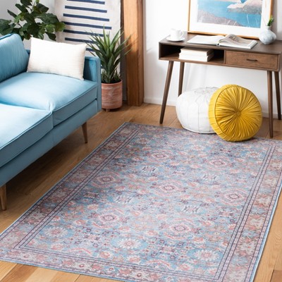 Rust and Blue 8' x 10' Washable Viscose Area Rug