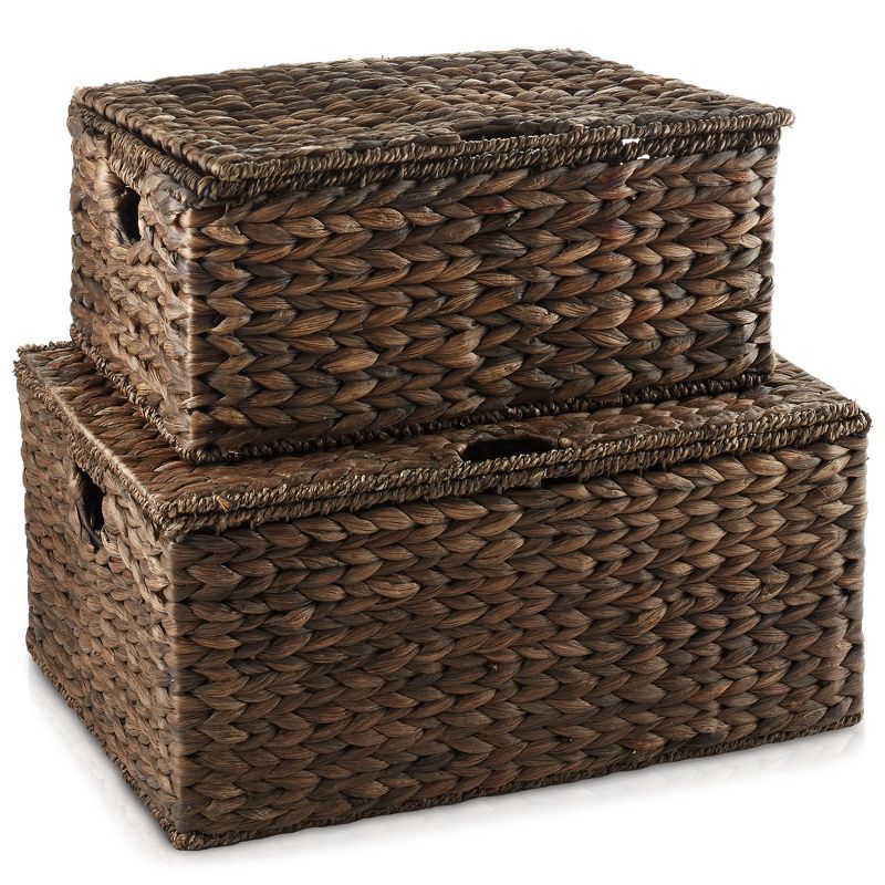 Casafield Water Hyacinth Lidded Storage Basket Sets,  Multipurpose Rectangular Organizer Totes, 1 of 8
