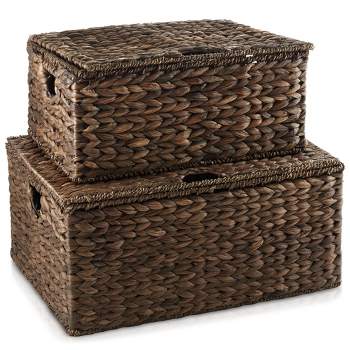 Casafield Water Hyacinth Lidded Storage Basket Sets,  Multipurpose Rectangular Organizer Totes