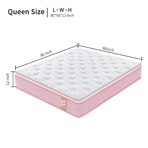 Gulches QUEEN 12 Inch Hybrid Mattress (Pink) - Individual Pocket Springs & Memory Foam, Cool Knitted Cover, CertiPUR-US/Oeko-Tex - 1 of 4