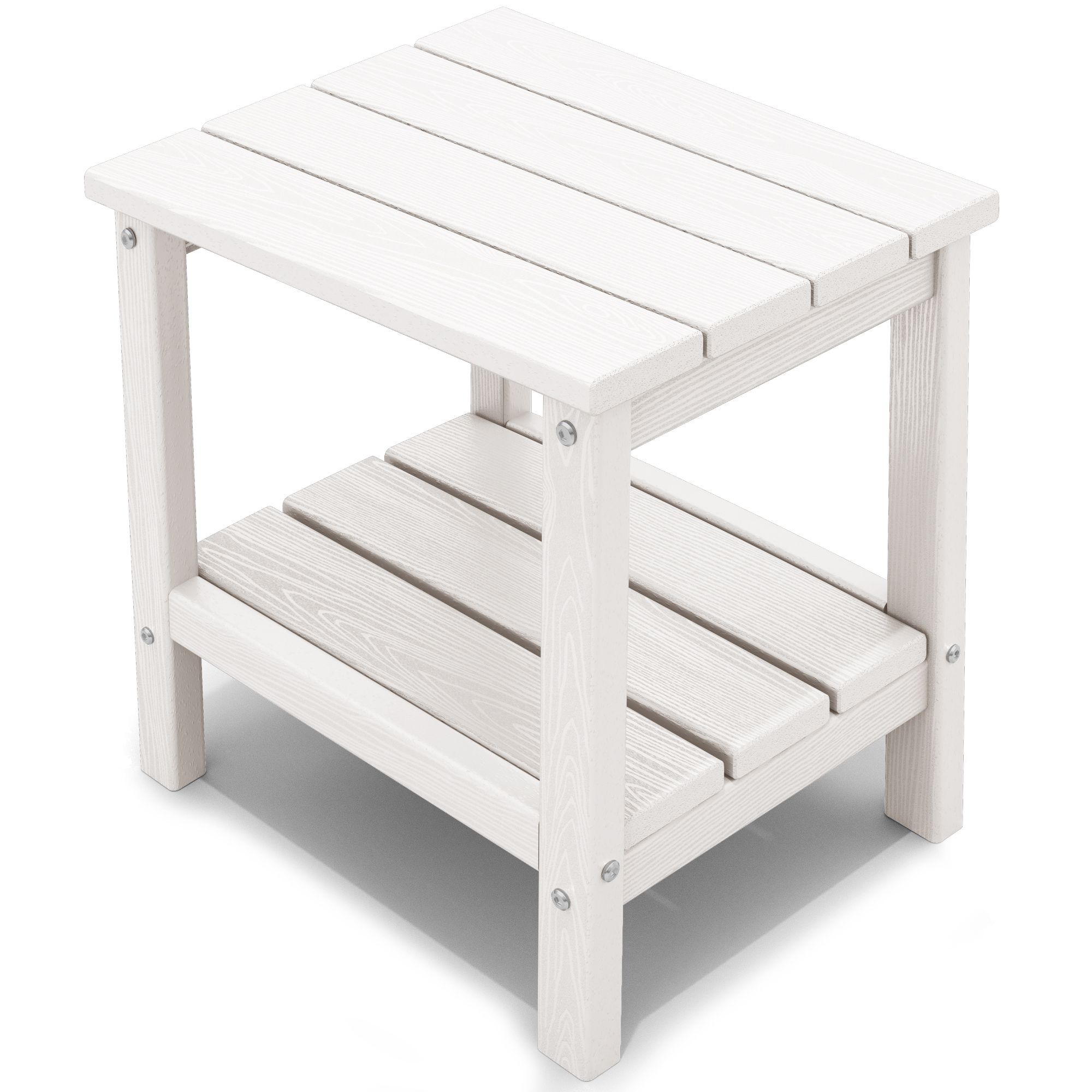 Hyleory Double-Tier Patio Adirondack Side Table, Outdoor HDPE Square End Table in White