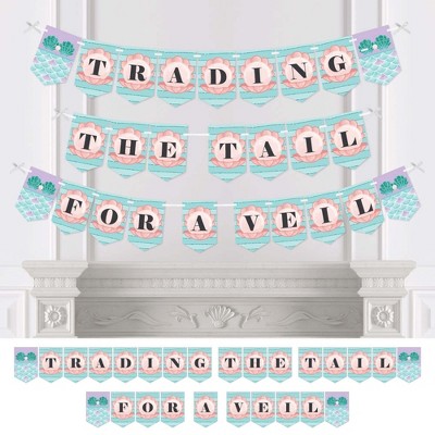 Big Dot of Happiness Trading The Tail for A Veil - Mermaid Bachelorette Party or Bridal Shower Bunting Banner - Bachelorette Party Decorations