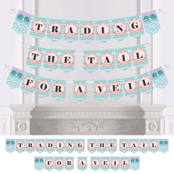Big Dot of Happiness Trading The Tail for A Veil - Mermaid Bachelorette Party or Bridal Shower Bunting Banner - Bachelorette Party Decorations