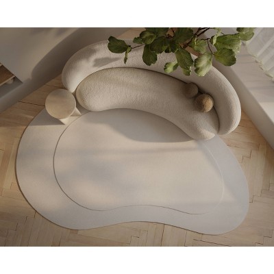 Ivory Kidney-Shaped Handmade Wool Area Rug, 6' x 9'