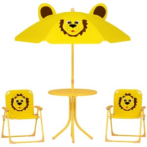 Qaba Kids Picnic Table and Chair Set, Outdoor Activity Table with 2 Foldable Chairs, Removable Umbrella, for Backyard, Garden - 1 of 4