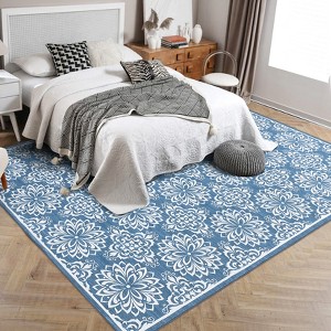Modern Washable Area Rug for Living Room, Floral Area Rug with Non Slip Backing, Foldable Indoor Low Pile Carpet for Home - 1 of 4