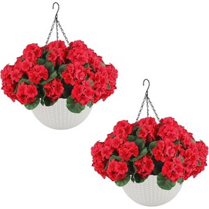 GAOMON 2 Set Artificial Outdoor Geraniums Flowers with Brown Basket, 12 Pcs Geraniums Flowers for Christmas - 1 of 4