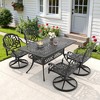 5-Piece Rectangle Cast Aluminum Outdoor Patio Dining Set with Swivel Chairs & Brown Cushions & Umbrella Hole - 4 of 4
