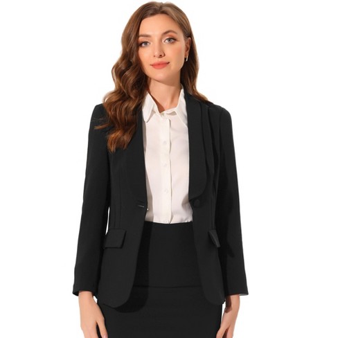 Allegra K Women's Shawl Lapel Long Sleeve Pockets Work Office Blazers Black  Medium : Target