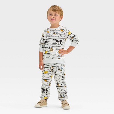 Toddler Boys' Disney Mickey Mouse Mummy and Friends 2pc Fleece Halloween Top and Pants Set - White