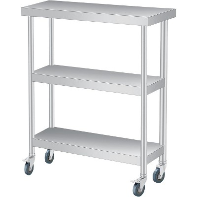 3-Tier Stainless Steel Work Table ,  Commercial Kitchen Prep Table with  Shelves for BBQ, Garage, and Food Service