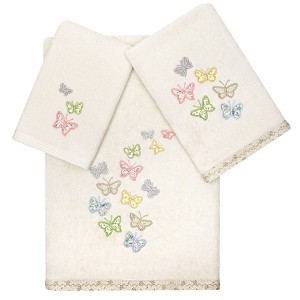 Linum Home Textiles 100% Turkish Cotton MARIPOSA Embellished Towel Set - 1 of 4