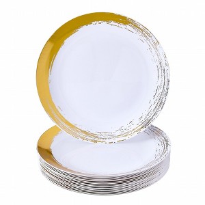 Silver Spoons Elegant Disposable Plastic Plates for Party, Heavy Duty Gold Disposable Plate Set, (10 PC) - Brush
 - 1 of 2