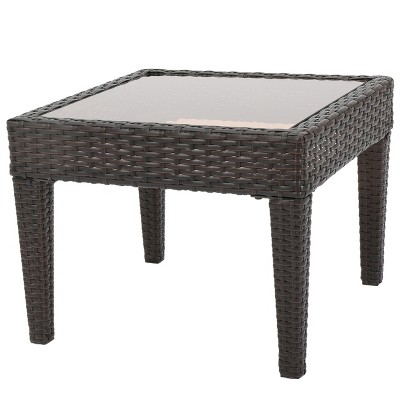 Multibrown Wicker Outdoor Side Table with Glass Top