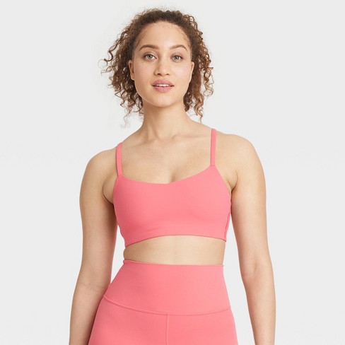 Women s Everyday Soft Light Support Strappy Sports Bra All In Motion Coral Pink M Target