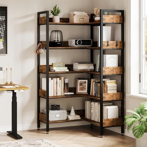 5-Tier Convertible Corner Bookshelf, Two Splicing Modes Retro Corner Bookcase with Storage Shelves, Heavy Duty L Shaped Display Storage Shelf - 1 of 4