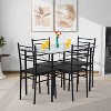 FDW 5 Piece Dining Table Set Modern Glass Top Dining Table with 4 Comfortable Chairs Sleek Black Metal Frame, Black - 2 of 4