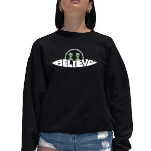 LA Pop Art Believe UFO - Women's Word Art Crewneck Sweatshirt - 1 of 4