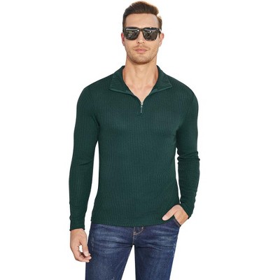 Men's Quarter Zip Up Pullover Casual Stretch Lightweight Mock Neck Polo Sweaters Knitwear