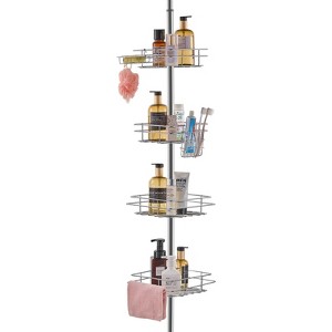 VEVOR Shower Corner Caddy Tension Pole, 42" to 114" High, Multi-Functional Shower Tension Pole with Strong Load-Bearing Tray, Silver - 1 of 4