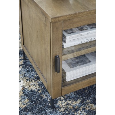 Medium Brown and Black Wood Metal Chairside End Table with Storage