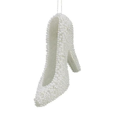 Allstate 4.5" Fashion Avenue Pearl and Glitter High Heel Shoe Christmas Ornament - White