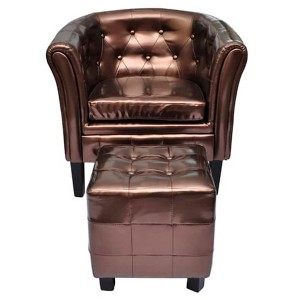 vidaXL Tub Chair with Footstool Brown Faux Leather - 1 of 4