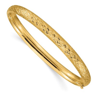 Black Bow Jewelry 6.5mm, 14k Yellow Gold, Diamond Cut Fancy Hinged Bangle Bracelet