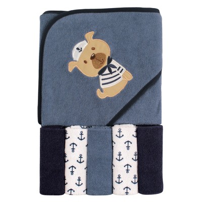 Image of Luvable Friends Baby Boy Hooded Towel with Five Washcloths, Dog, One Size