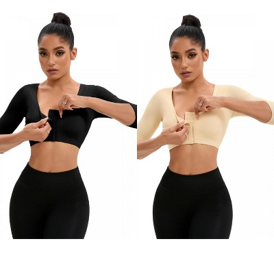 INSPIRE CHIC 2 Pcs Women's Front Hook Compression Sleeves Slimming Wirefree Bras Tube Body Shapers