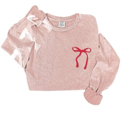 Women's Wo's Bow Puff Mineral Washed Long Sleeve Sweater - OAT COLLECTIVE