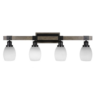 Toltec Lighting Tacoma 4 - Light Vanity in  Black/Painted Wood with 5" White Linen  Shade