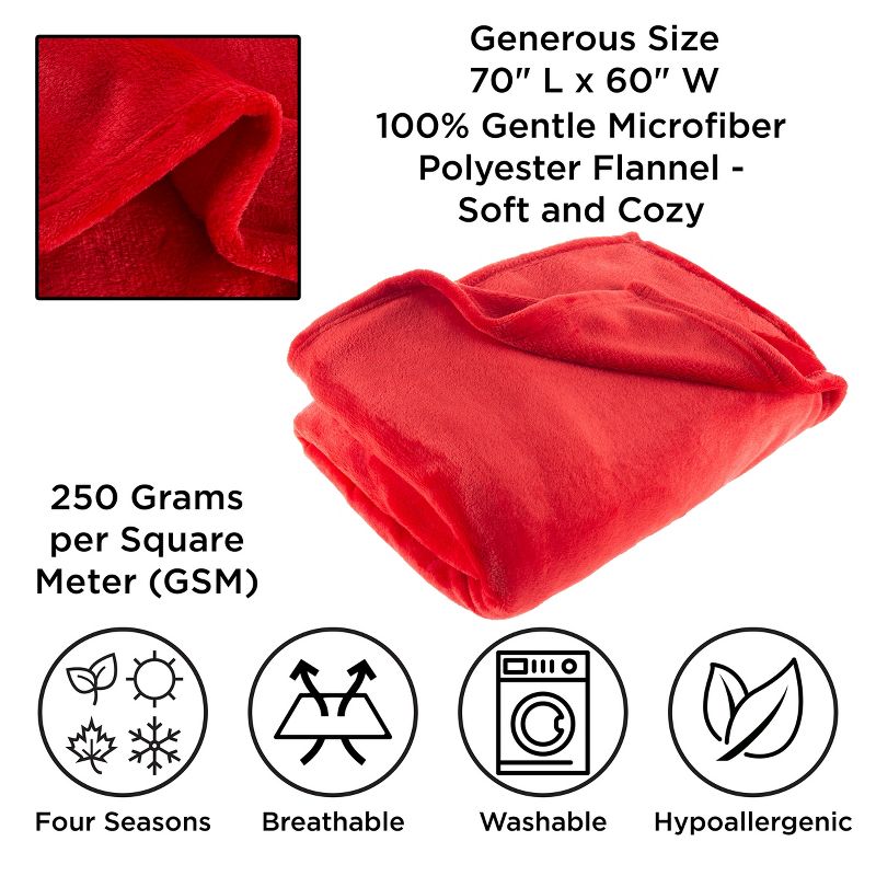 Flannel Fleece Throw Blanket- For Couch, Home Decor, Sofa & Chair- Oversized 60" x 70", Soft & Plush Microfiber in Crimson Red by Hastings Home, 3 of 9