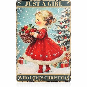 Lomsoe Christmas Vintage Plaque Metal Tin Sign, 8x12 Inch Just a Girl Who Loves Christmas Poster Retro Xmas Decoration Wall Decor Art - 1 of 1