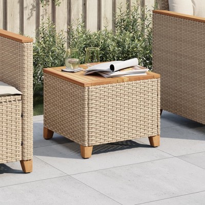 vidaXL Patio Table Beige 17.7 In.x17.7 In.x14.6 In. Poly Rattan Acacia Wood
