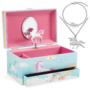 Jewelkeeper Unicorn Music Box & Little Girls Jewelry Set, Rainbow Unicorn